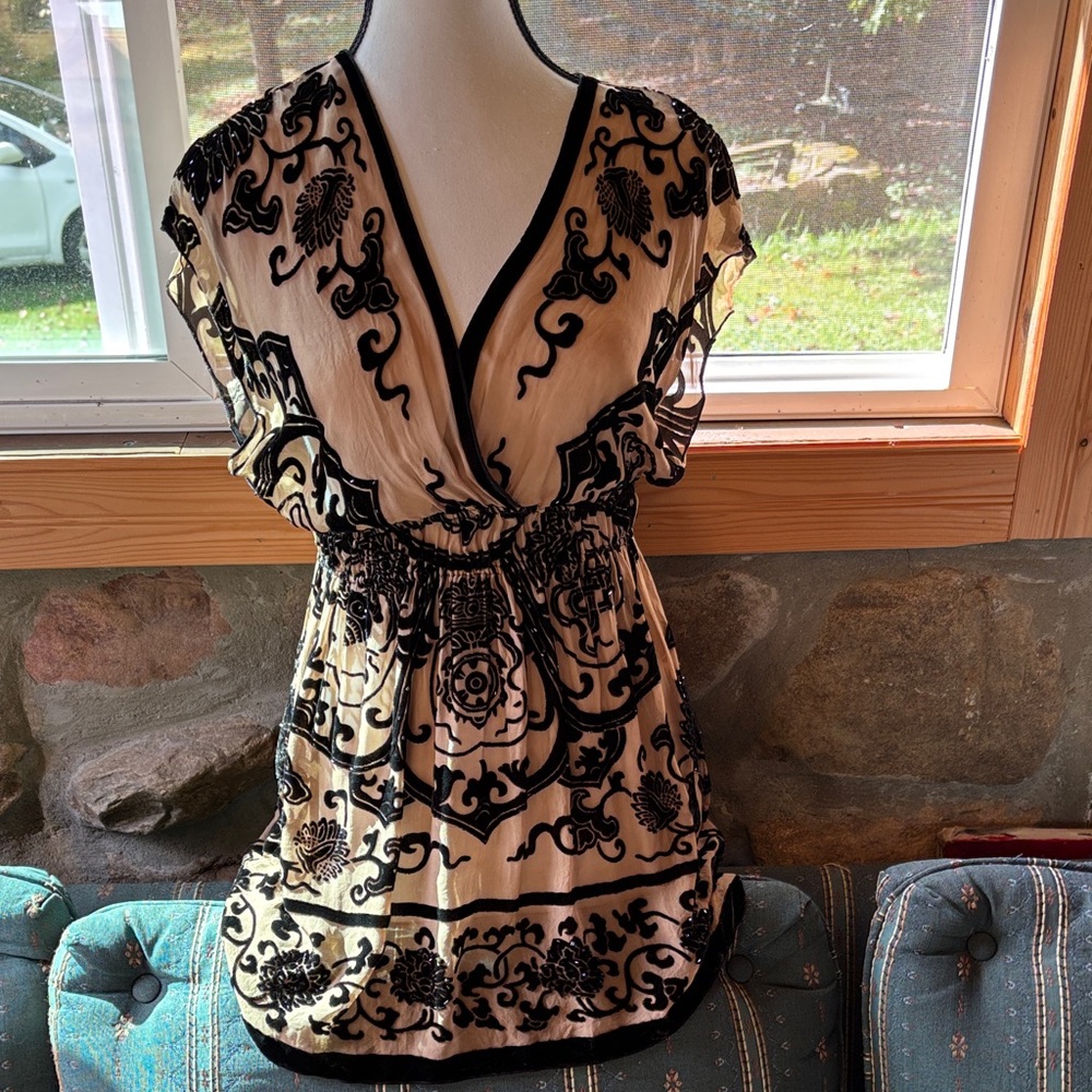 Silk burnout beaded top vintage 90’s